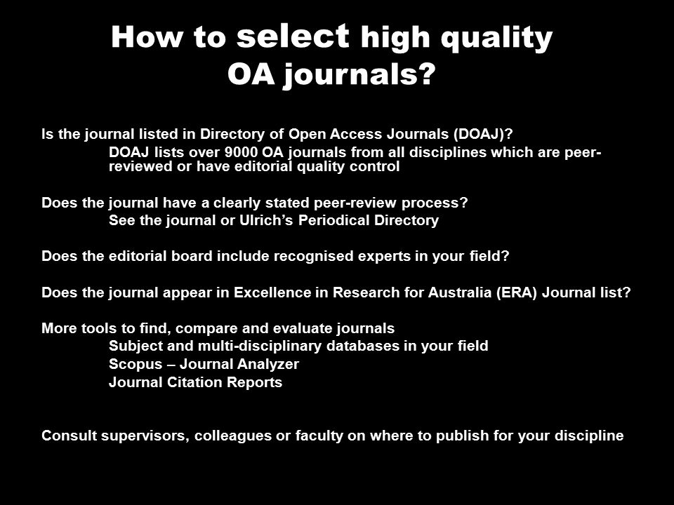 How to select high quality OA journals.