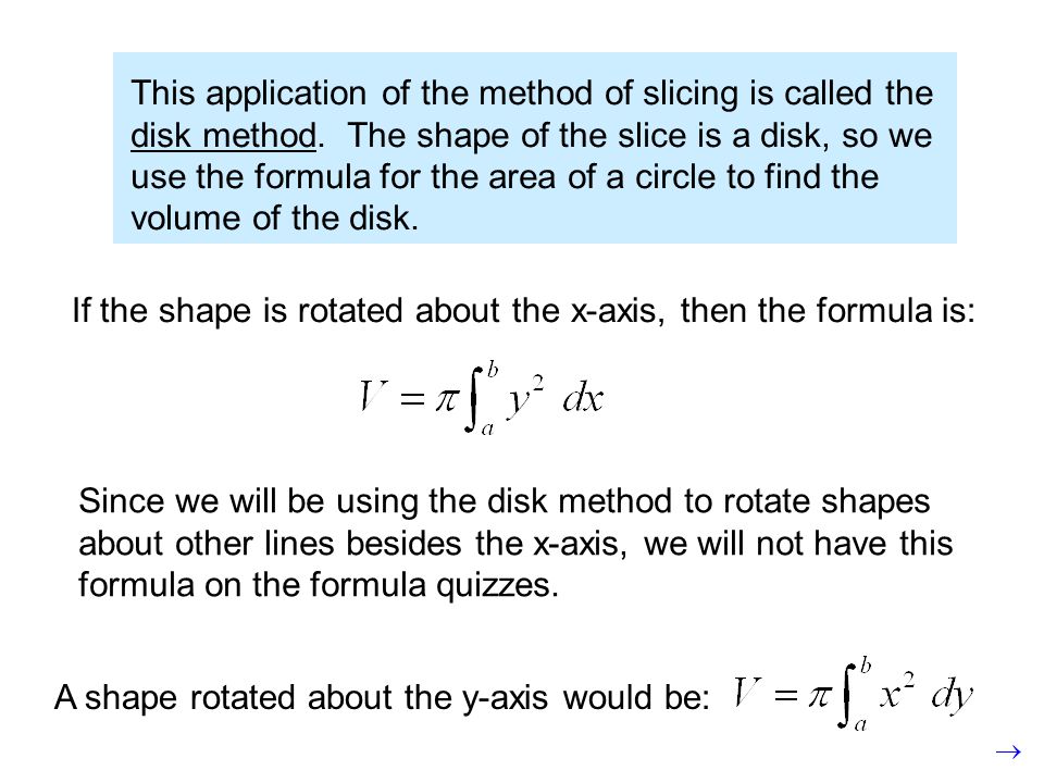 This application of the method of slicing is called the disk method.