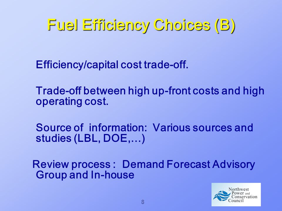 8 Fuel Efficiency Choices (B) Efficiency/capital cost trade-off.