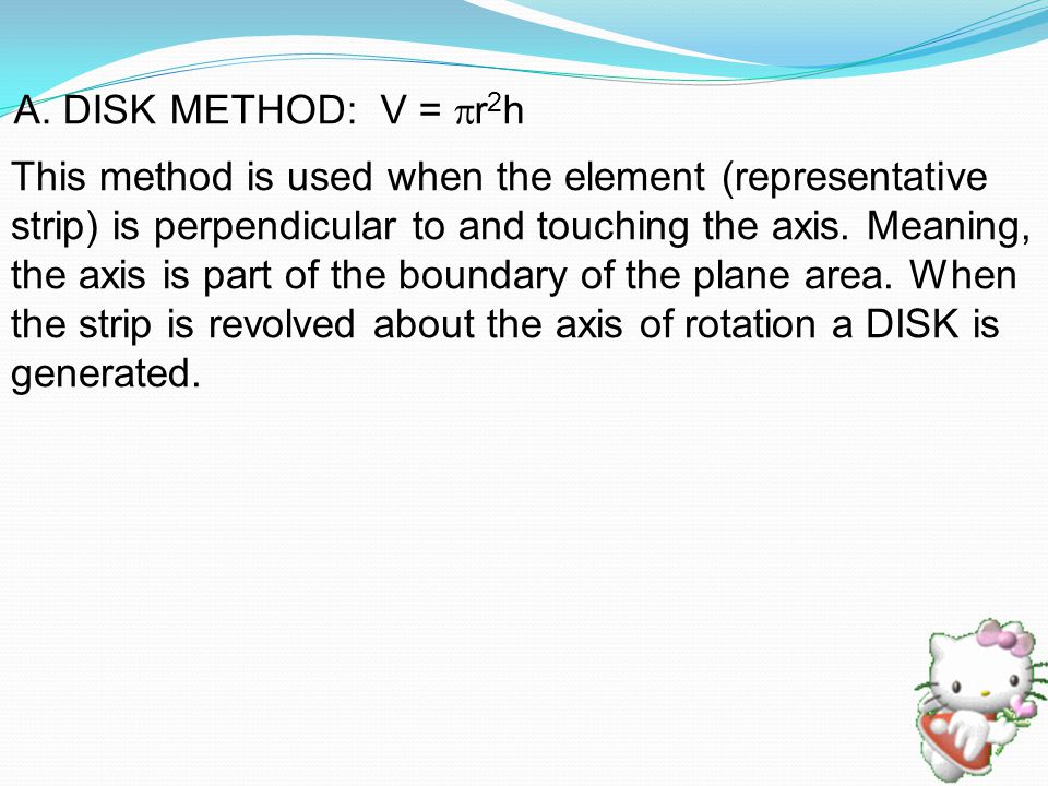 This method is used when the element (representative strip) is perpendicular to and touching the axis.