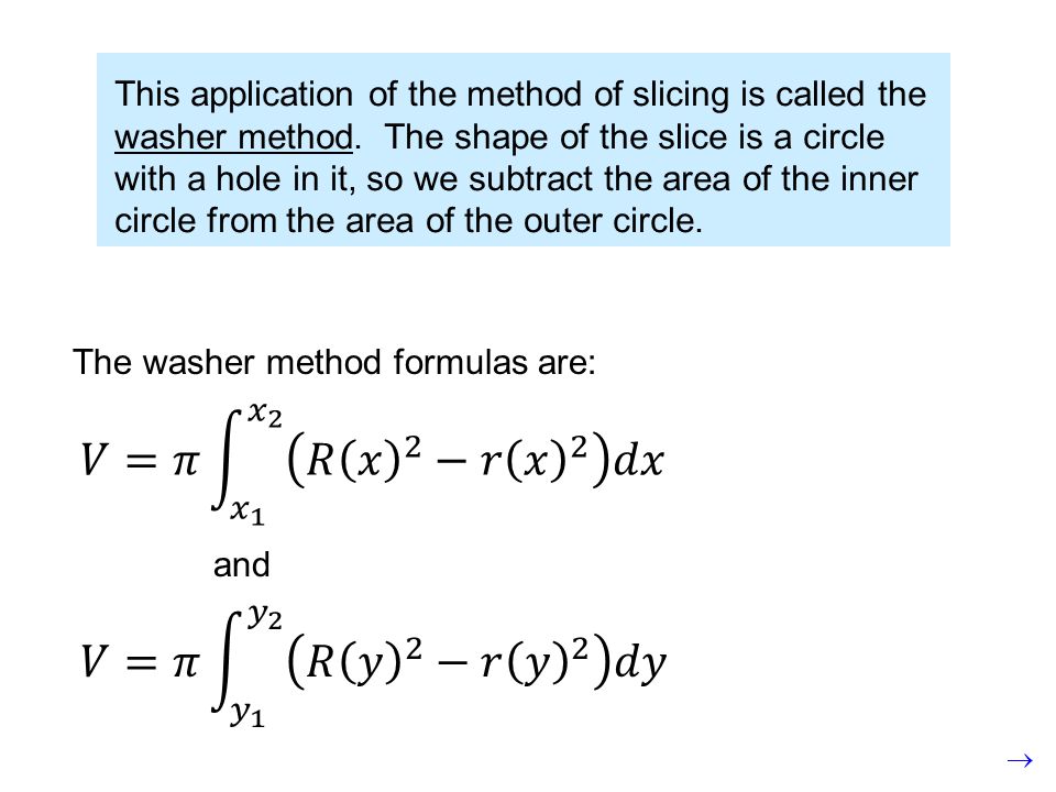 This application of the method of slicing is called the washer method.