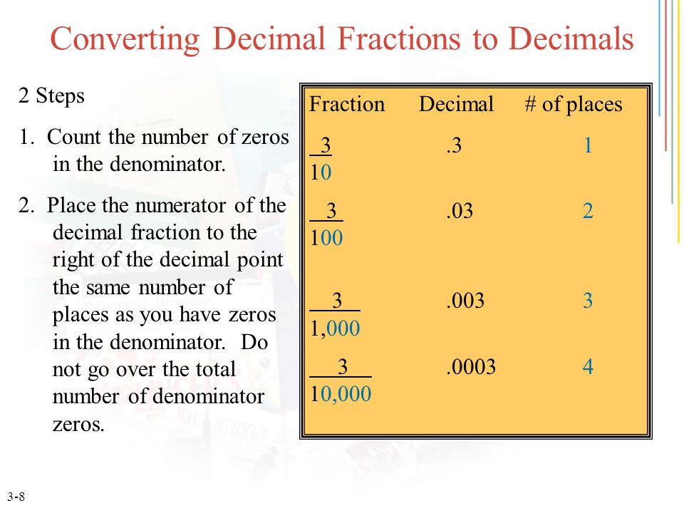 3-8 Converting Decimal Fractions to Decimals 2 Steps 1.