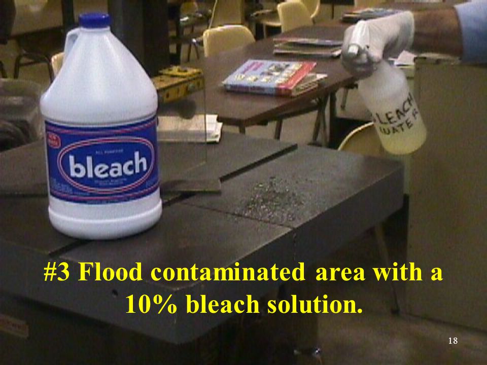 #3 Flood contaminated area with a 10% bleach solution. 18