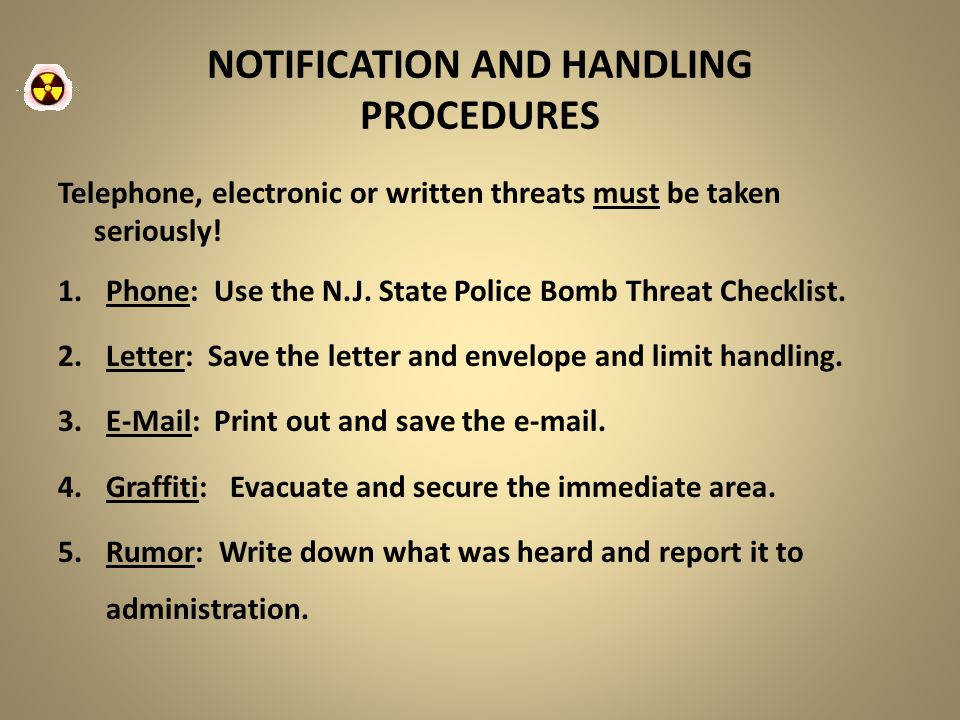 New Jersey Public Schools Bomb Threat Procedures Ppt Download