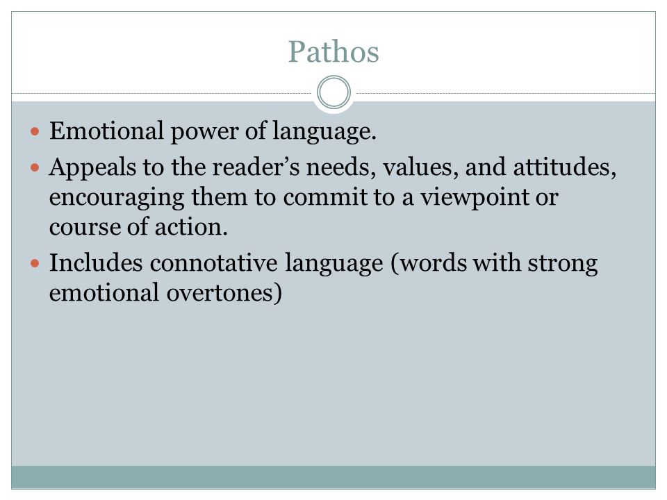 Pathos Emotional power of language.