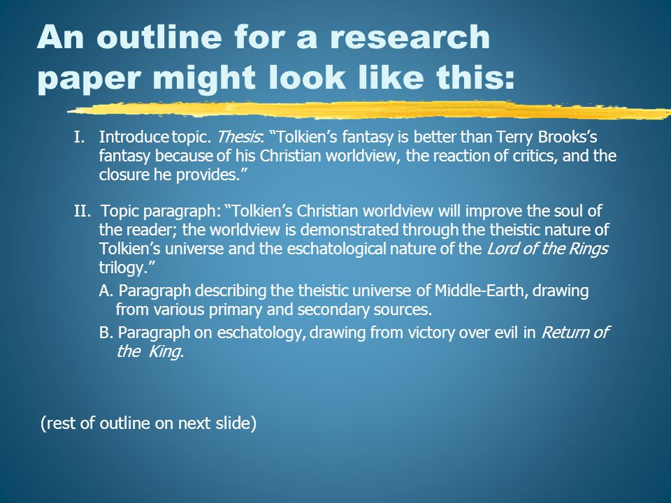 An outline for a research paper might look like this: I.Introduce topic.