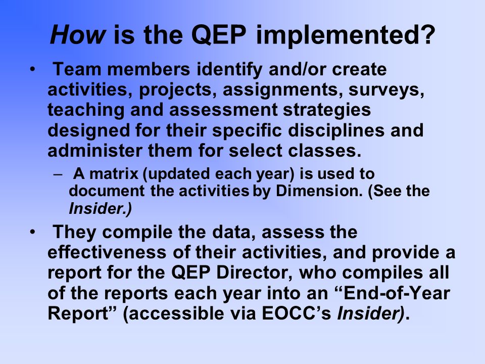How is the QEP implemented.