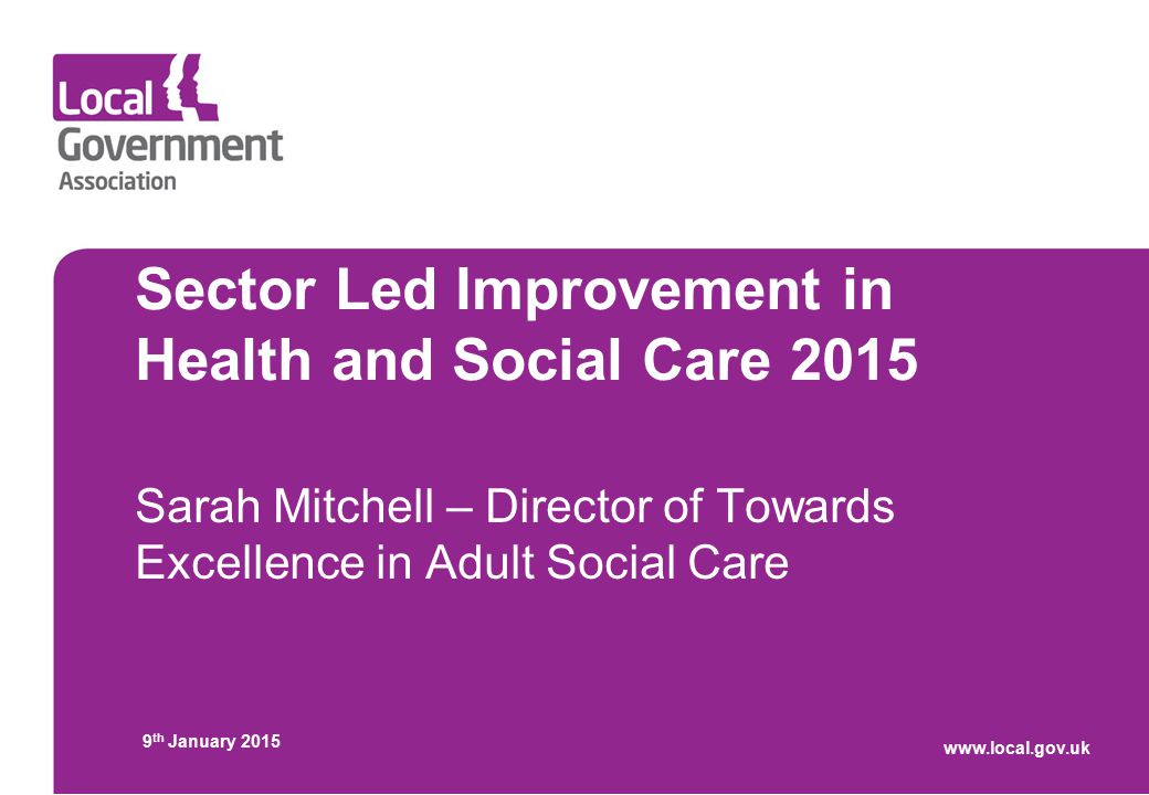 Sector Led Improvement in Health and Social Care 2015 Sarah Mitchell – Director of Towards Excellence in Adult Social Care 9 th January