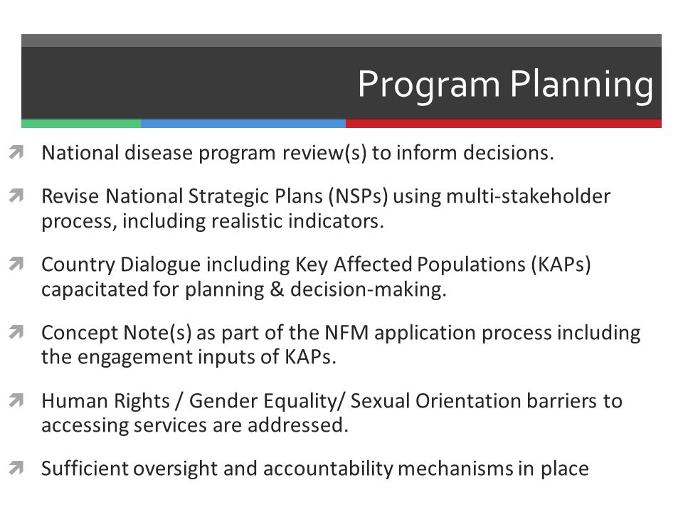 Program Planning  National disease program review(s) to inform decisions.