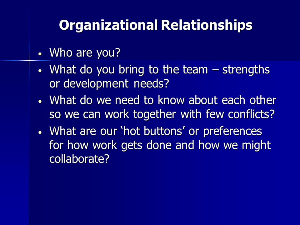 Organizational Relationships Organizational Relationships Who are you.