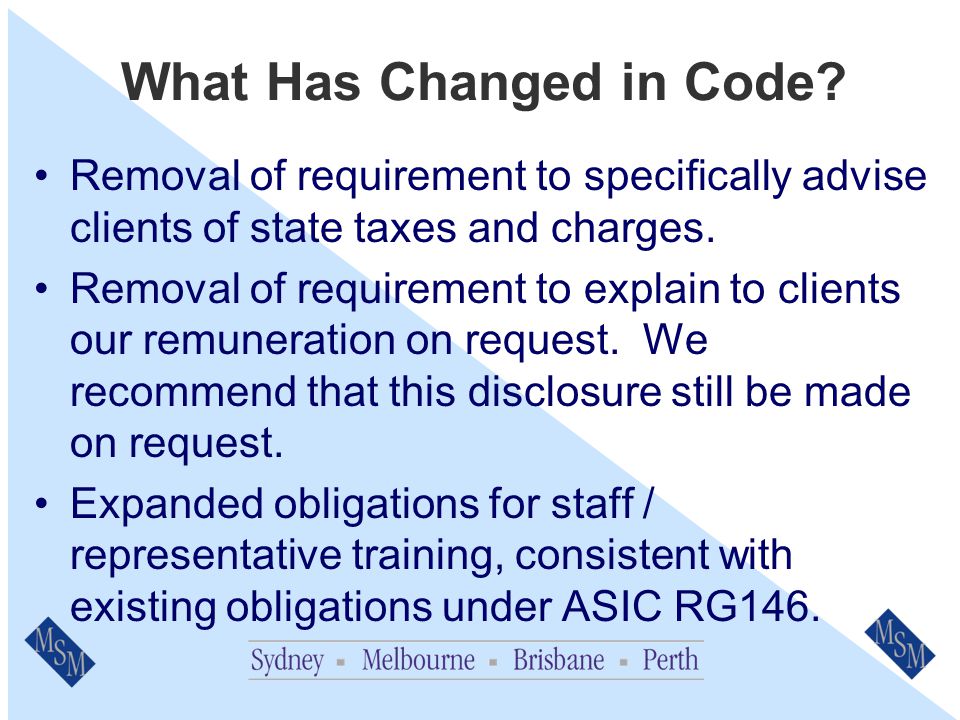 What Has Changed in Code. Only provide terms/quotes to clients where insurer has provided.