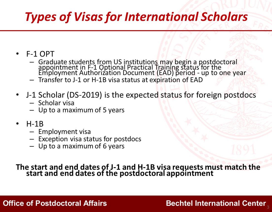 Office of Postdoctoral Affairs Bechtel International Center Visas for  International Scholars Brian Groves International Scholar Advisor – Bechtel  International. - ppt download