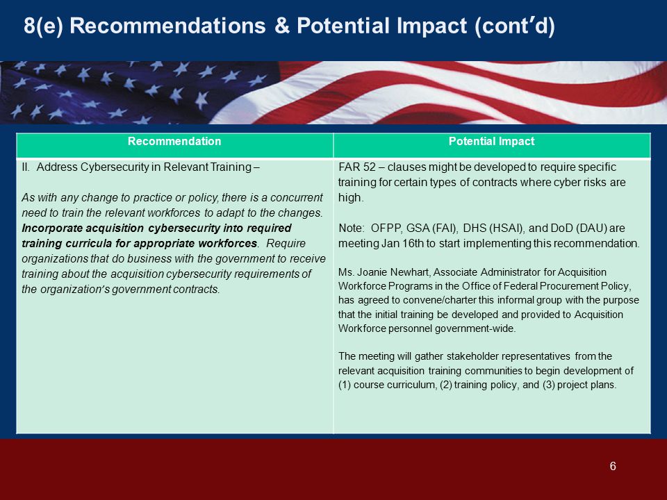 8(e) Recommendations & Potential Impact (cont’d) RecommendationPotential Impact II.
