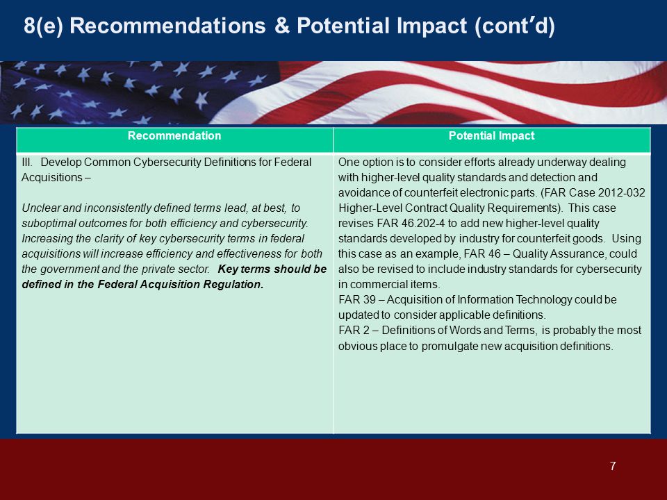 8(e) Recommendations & Potential Impact (cont’d) RecommendationPotential Impact III.