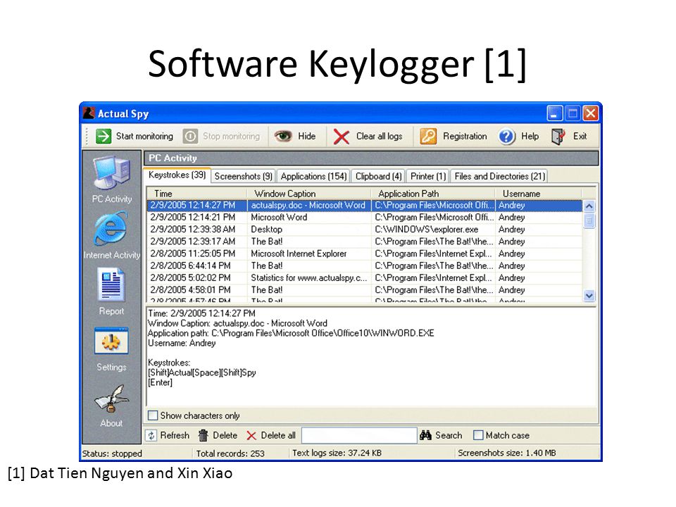 Software Keylogger [1] [1] Dat Tien Nguyen and Xin Xiao
