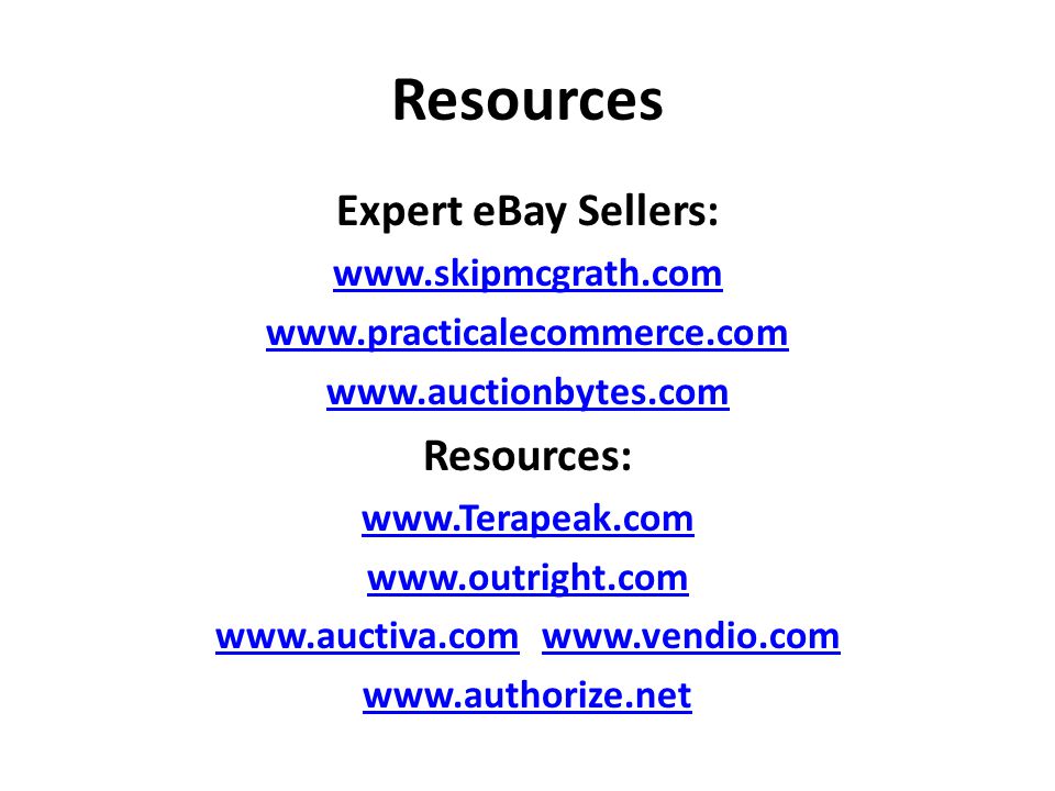 Resources Expert eBay Sellers: Resources: