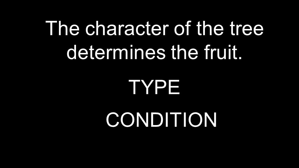 The character of the tree determines the fruit. TYPE CONDITION