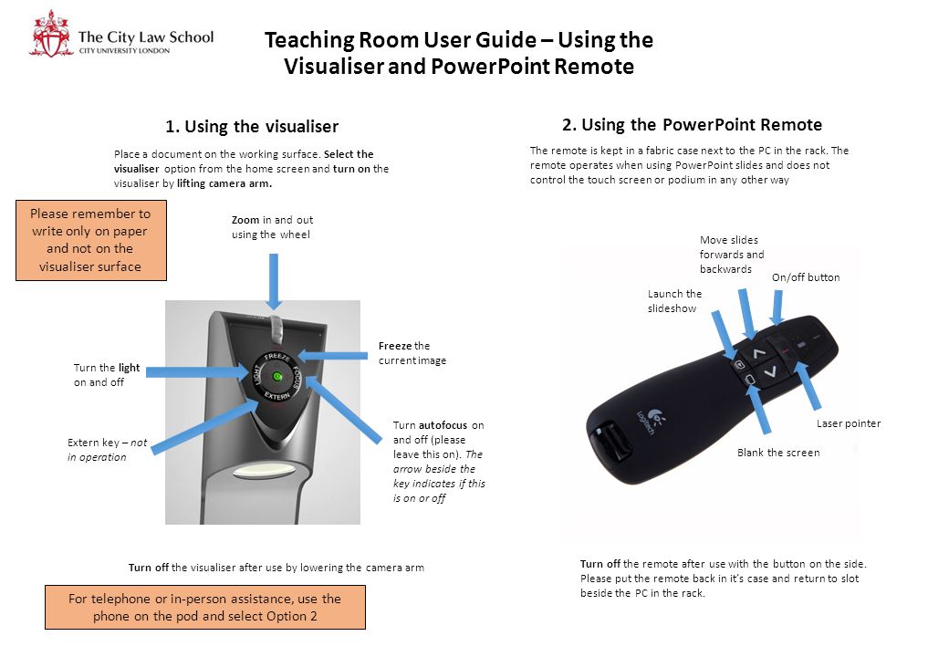 Teaching Room User Guide – Using the Visualiser and PowerPoint Remote 1.