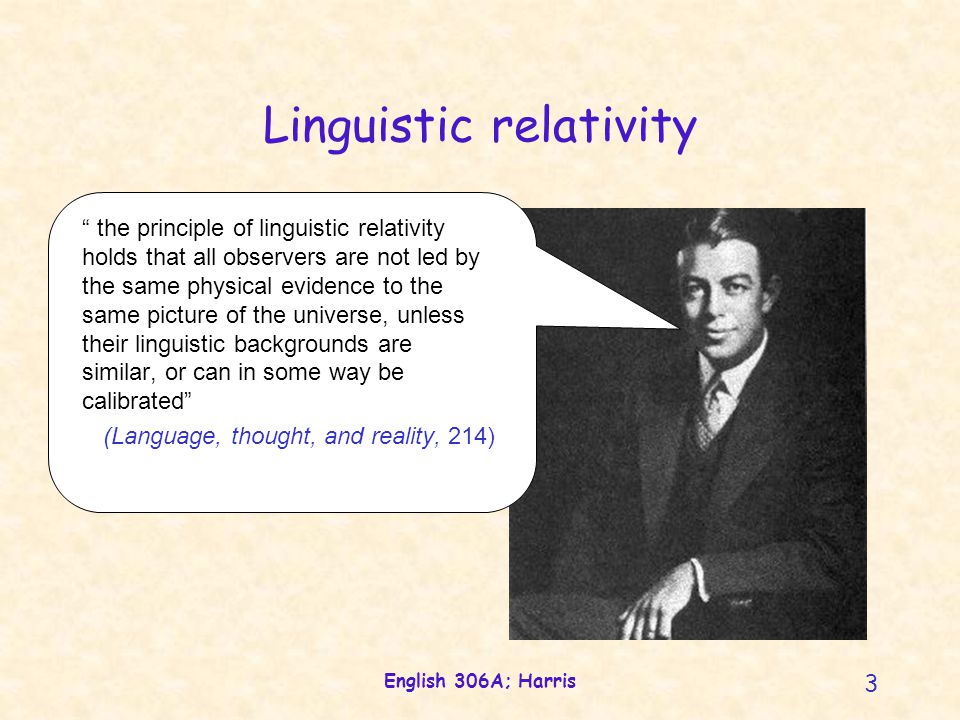 English 306A; Harris 1 Linguistic relativity . “Whorfian hypothesis”  After Benjamin Lee Whorf, author of Language, thought, and reality. - ppt  download