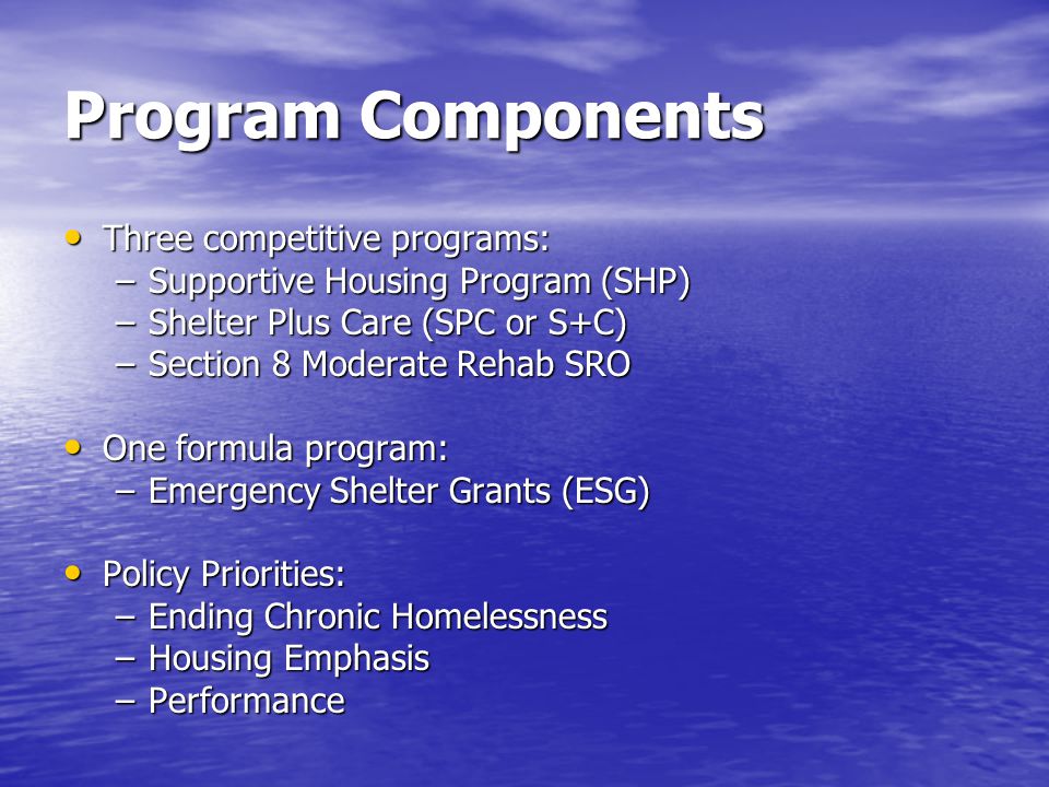 Planning / Coordinating Councils Veterans Services Businesses Mental Illness HIV / AIDS Neighborhood Groups Banks Foundations Service Providers Housing Developers Homeless Persons Educators