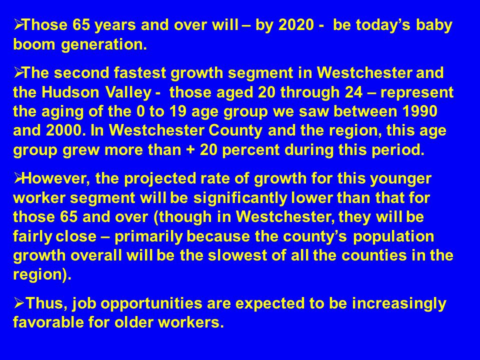  Those 65 years and over will – by be today’s baby boom generation.