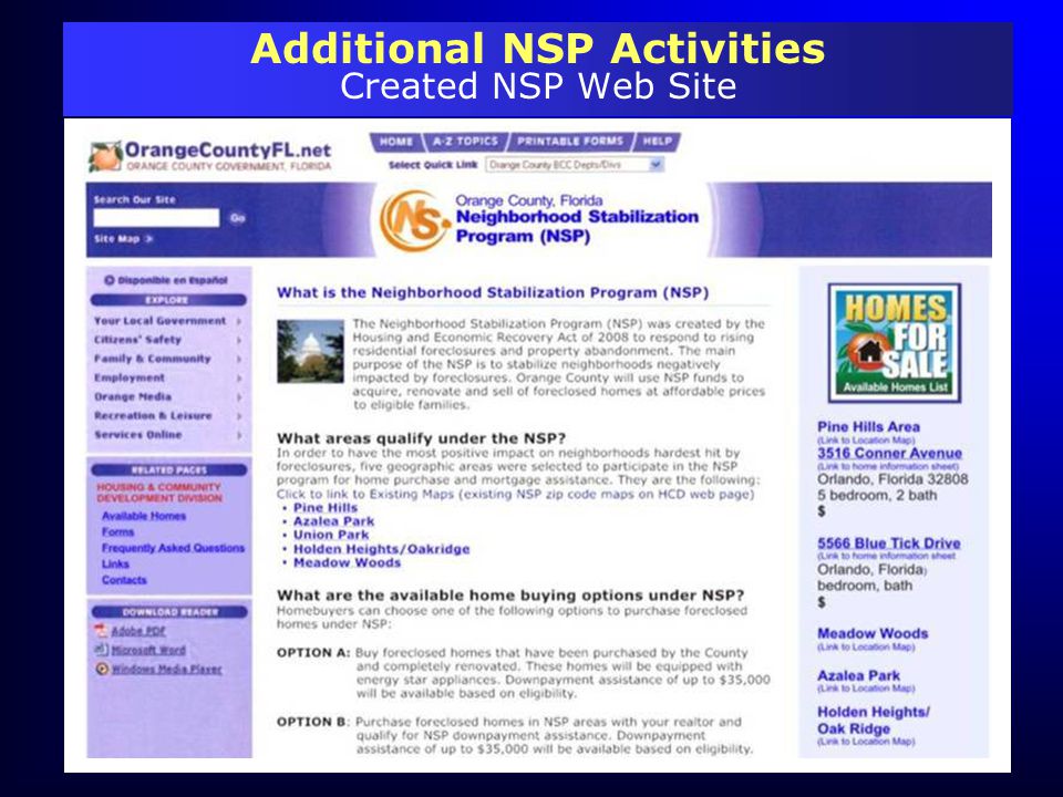 Additional NSP Activities Created NSP Web Site