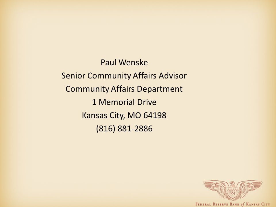 Paul Wenske Senior Community Affairs Advisor Community Affairs Department 1 Memorial Drive Kansas City, MO (816)
