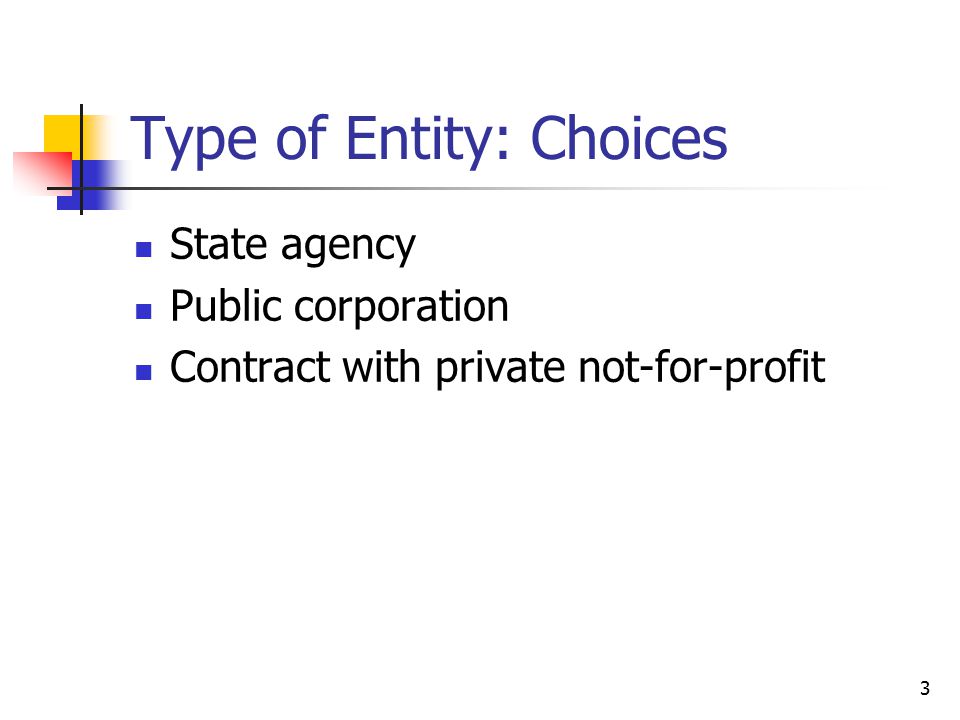 3 Type of Entity: Choices State agency Public corporation Contract with private not-for-profit