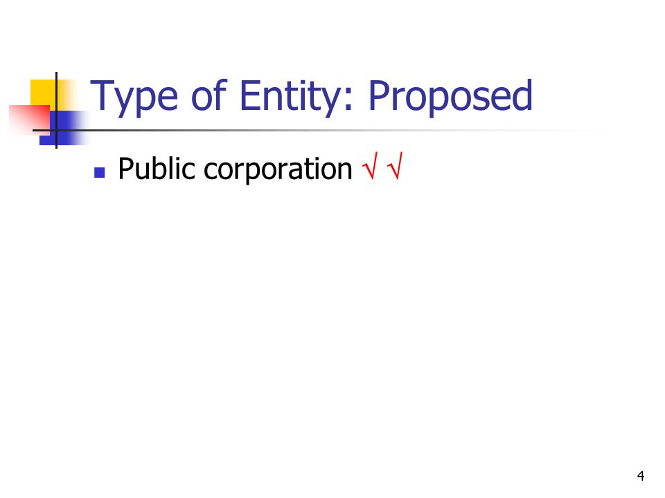 4 Type of Entity: Proposed Public corporation  