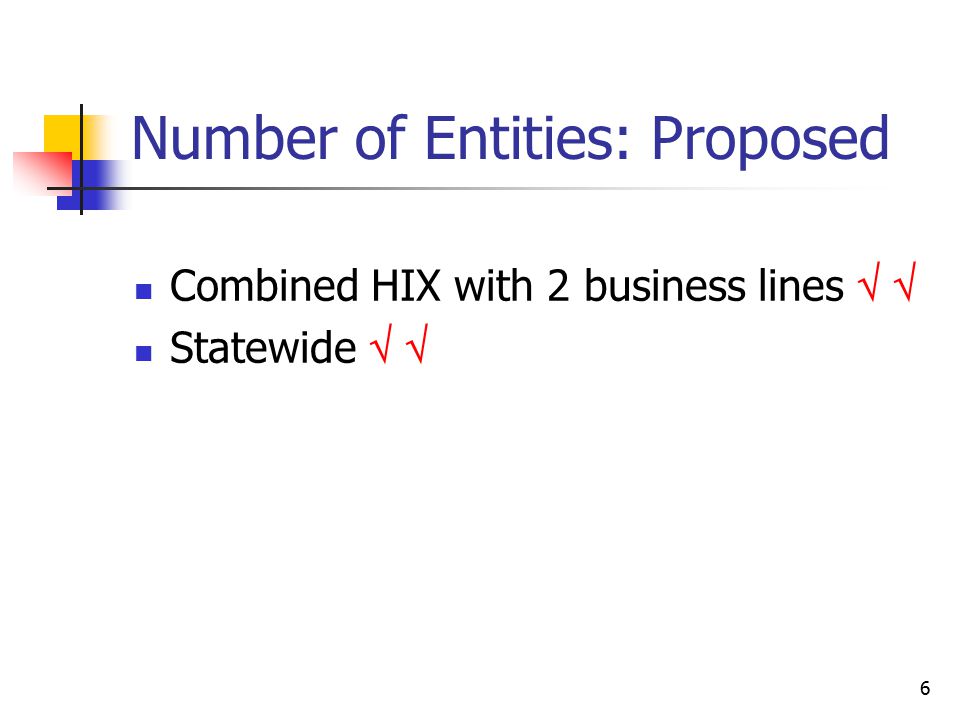 6 Number of Entities: Proposed Combined HIX with 2 business lines   Statewide  