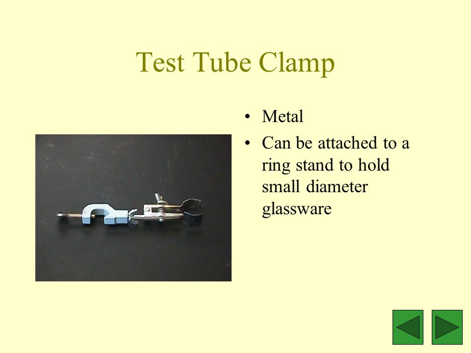 Test Tube Clamp Metal Can be attached to a ring stand to hold small diameter glassware