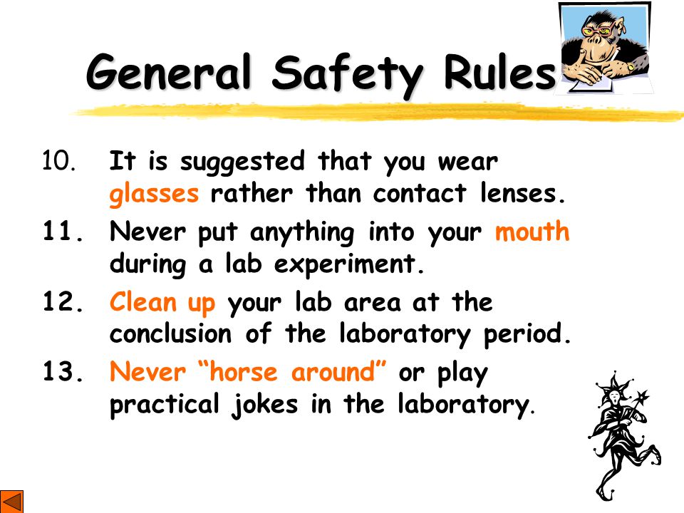 SAFETY IN THE SCIENCE LAB. General Safety Rules 1. Listen to or read  instructions carefully before attempting to do anything. 2. Wear safety  goggles to. - ppt download