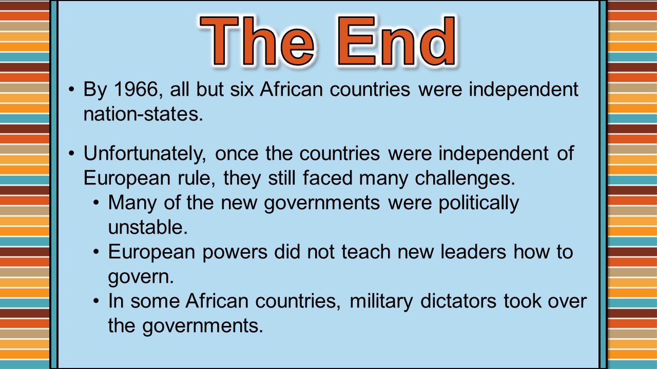 By 1966, all but six African countries were independent nation-states.