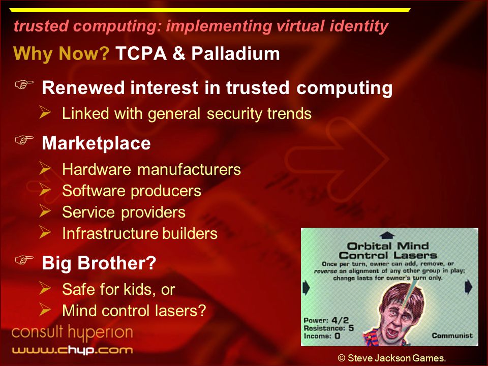 trusted computing: implementing virtual identity Why Now.