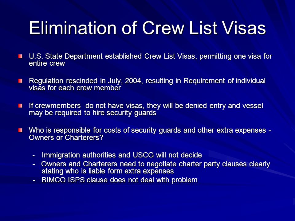 Elimination of Crew List Visas U.S.
