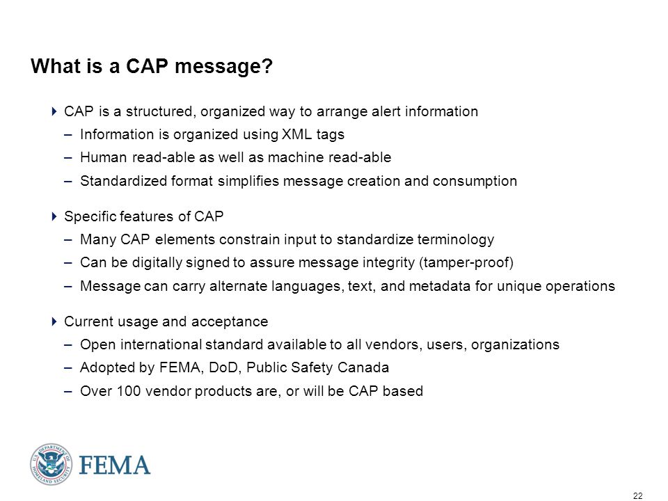 22 What is a CAP message.