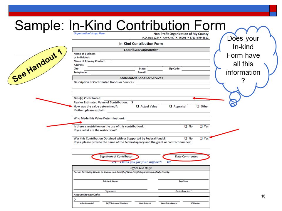 Sample: In-Kind Contribution Form 18 Does your In-kind Form have all this information .
