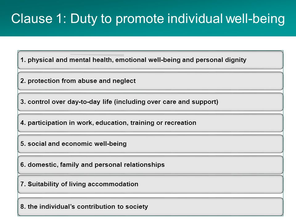 Clause 1: Duty to promote individual well-being 1.