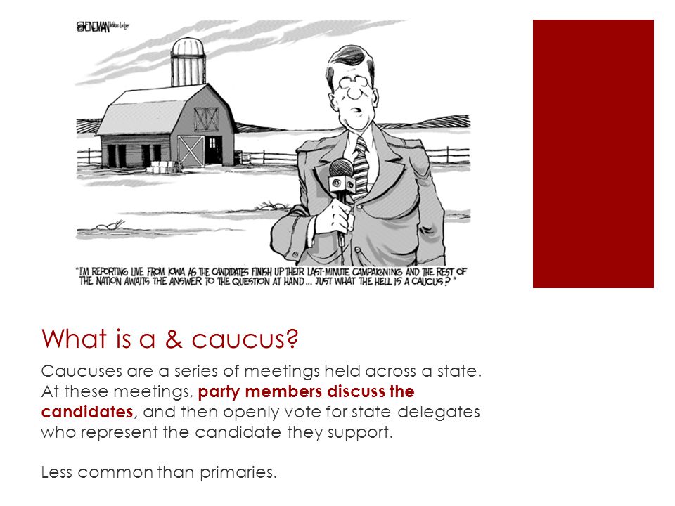 What is a & caucus. Caucuses are a series of meetings held across a state.