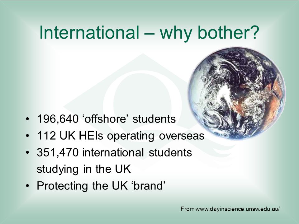 International – why bother.