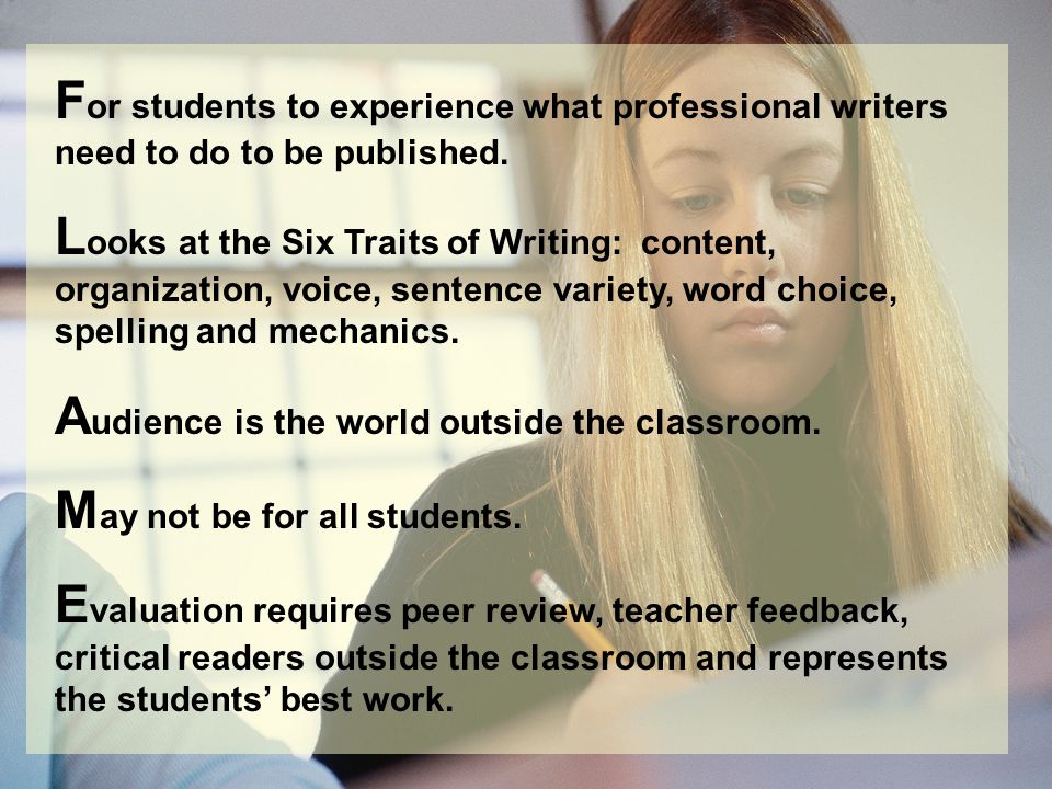 F or students to experience what professional writers need to do to be published.
