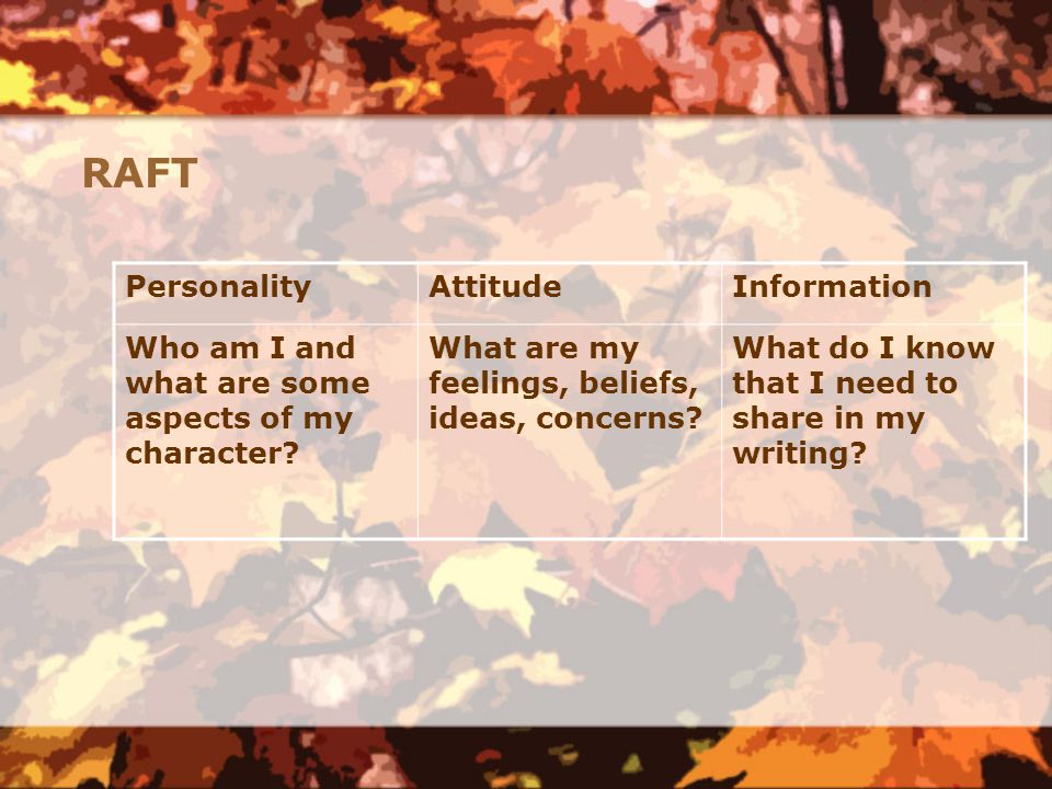 RAFT PersonalityAttitudeInformation Who am I and what are some aspects of my character.