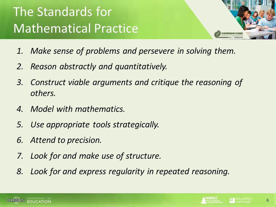 The Standards for Mathematical Practice 1.Make sense of problems and persevere in solving them.