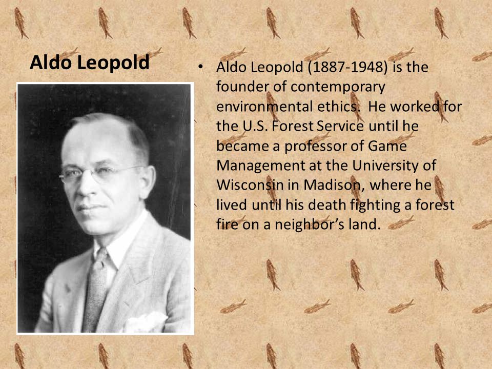 Aldo Leopold Aldo Leopold ( ) is the founder of contemporary environmental ethics.