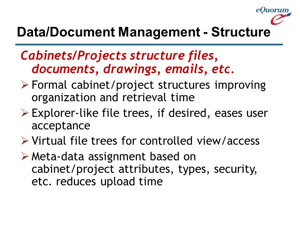 Cabinets/Projects structure files, documents, drawings,  s, etc.