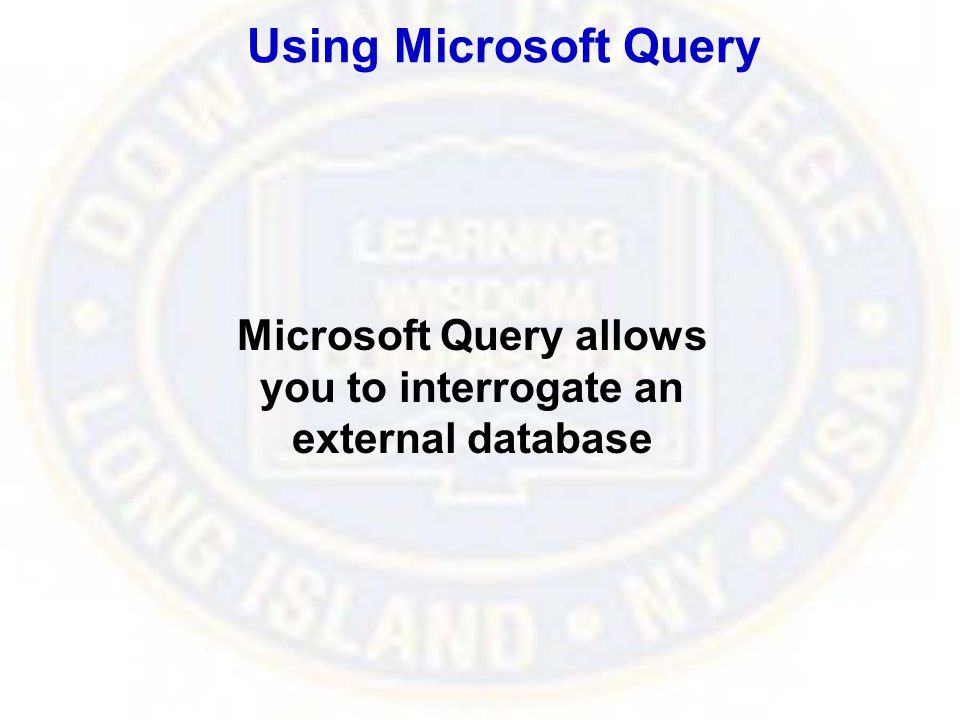 Using Microsoft Query Microsoft Query allows you to interrogate an external database