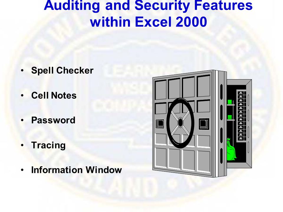 Auditing and Security Features within Excel 2000 Spell Checker Cell Notes Password Tracing Information Window