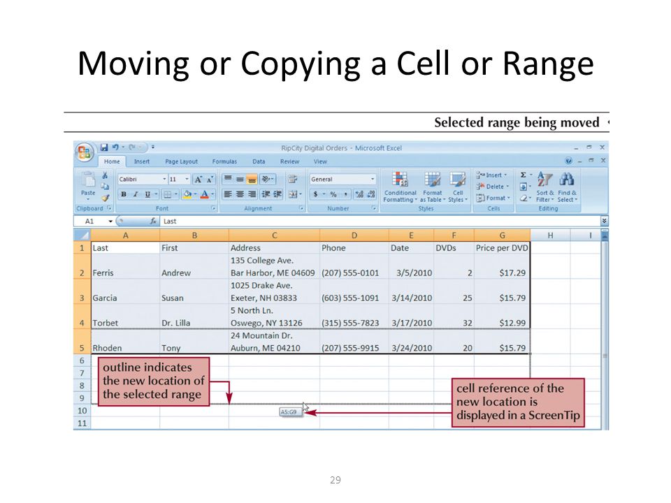 Moving or Copying a Cell or Range 29