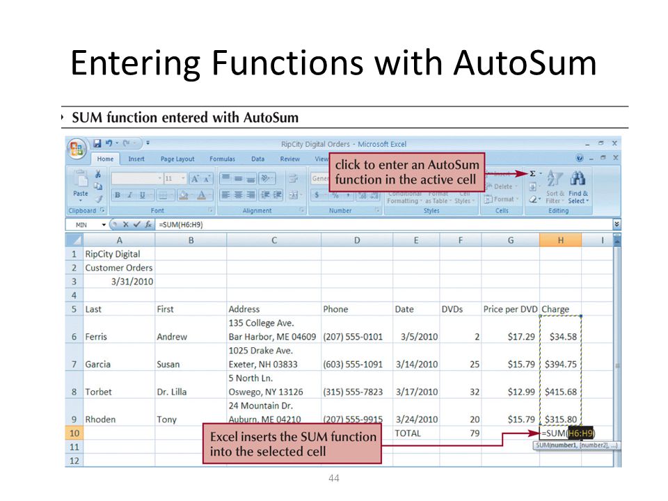 Entering Functions with AutoSum 44