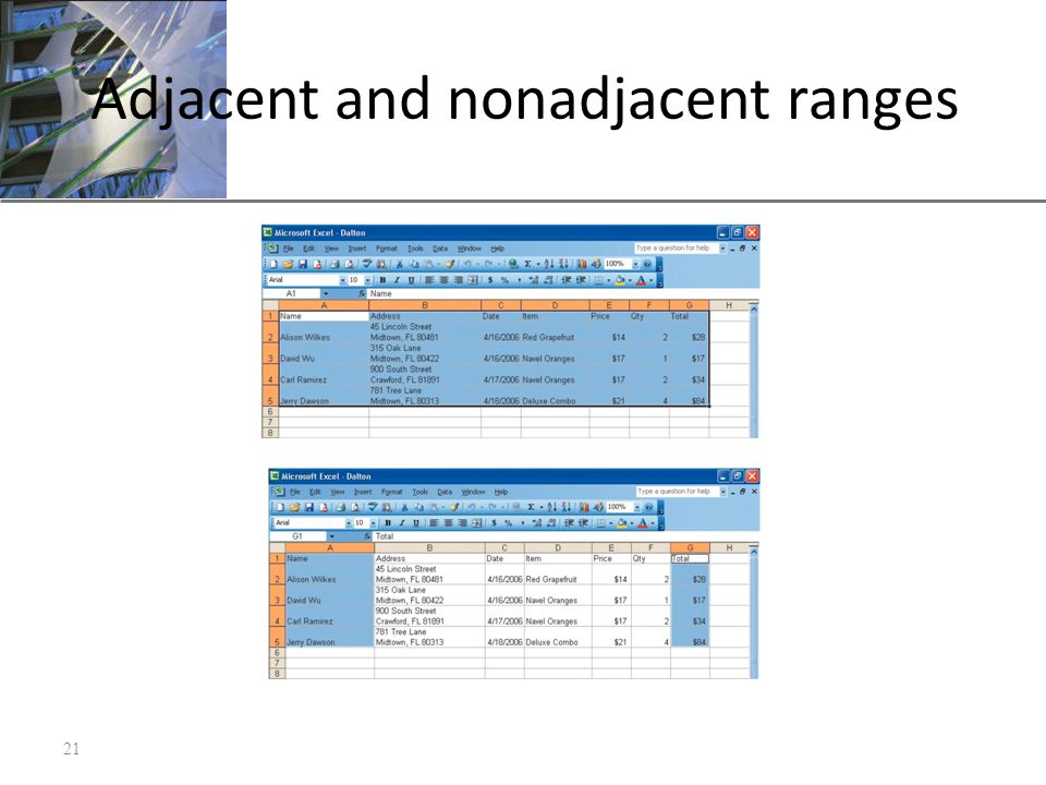 XP Adjacent and nonadjacent ranges 21